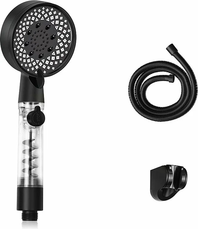 NETTLIFE Czarny okrągły oszczędzający wodę prysznic ręczny z 5 strumieniami