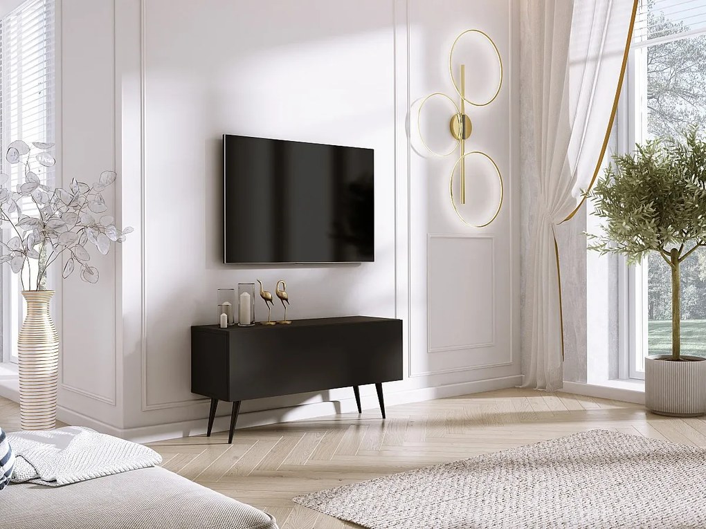 Szafka RTV: Czarny Mat, czarne nogi, 100 x 52 x 32 cm