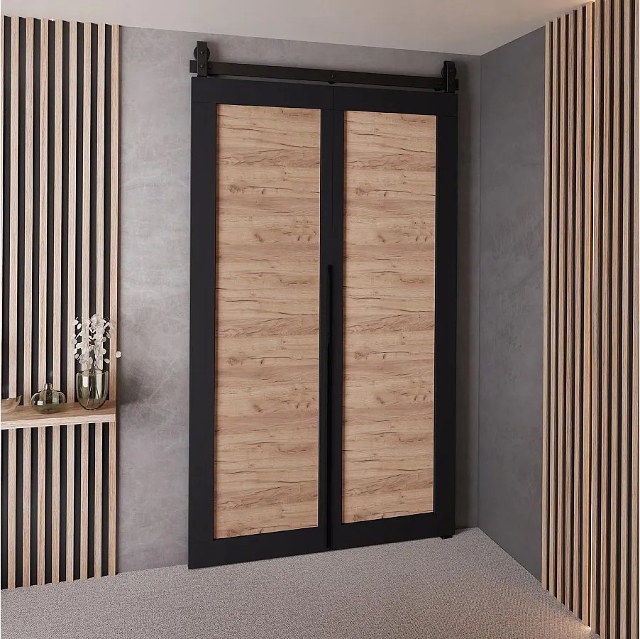 Drzwi Przesuwne QUDIO M1 Czarny + Dąb Craft Złoty 100
