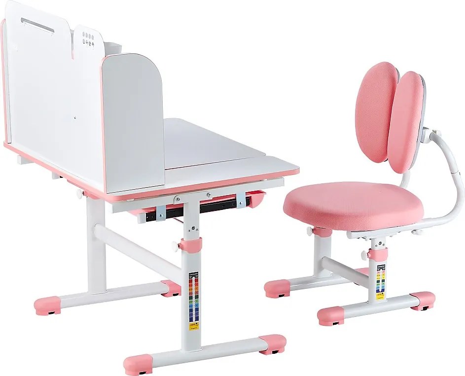 Ustawka Biurkowa dla Dzieci SucceBuy, Regulowana Wysokość z Regałem i Szafka, Różowa