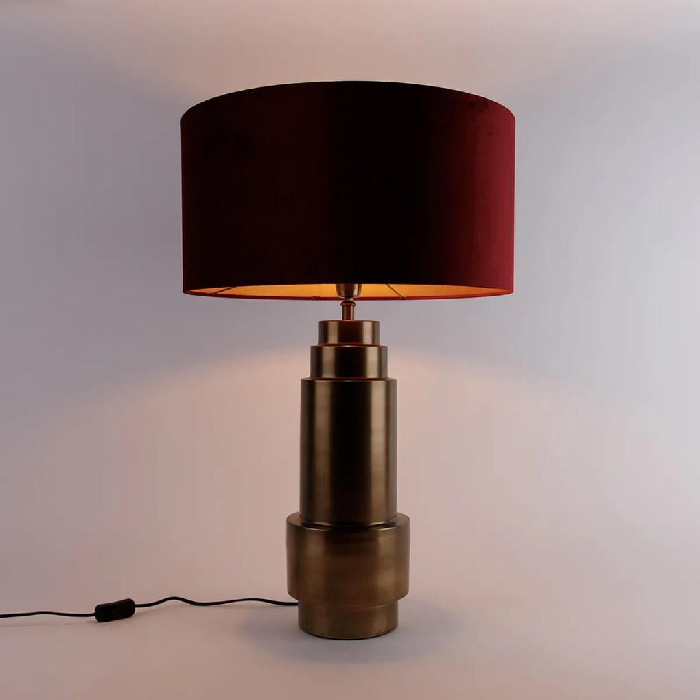 Lampa stołowa aksamitny klosz czerwony ze złotem 50 cm - Bruut