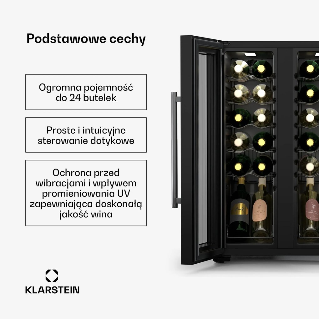 Klarstein Shiraz, chłodziarka do wina, 2 strefy chłodzenia, sterowanie dotykowe, wolnostojąca