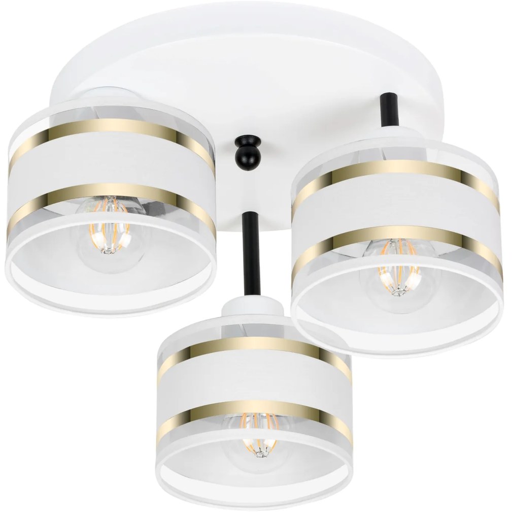 Lampa sufitowa biała trzypunktowa z białymi abażurami T-3030WE-WEWEWE