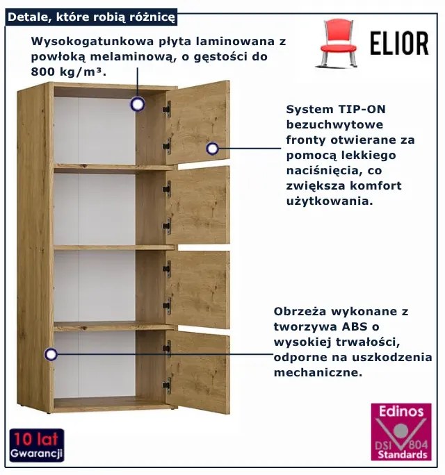 Regał zamykany z 4 półkami dąb artisan H7-K73
