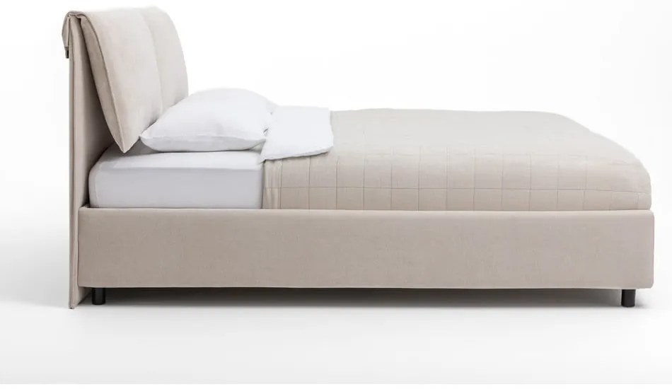 Beżowe tapicerowane łóżko podwójne z miejscem do przechowywania z materacem/kratką 180x200 cm Myra Pillow - Bonami Selection