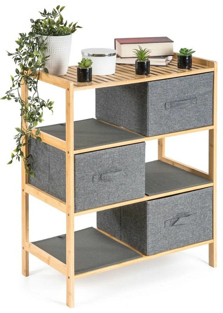 G21 Bambusowy regał z koszykami, 3 półki, szary, 3 piętra