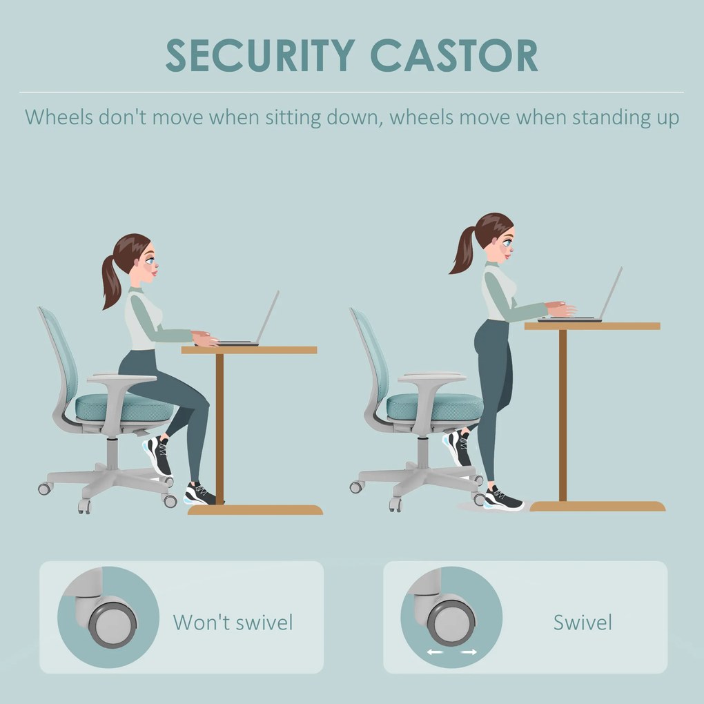 Vinsetto Fotel biurowy, ergonomiczny fotel obrotowy z regulacją wysokości, 55 x 48 x 82,5-94,5 cm, zielony | Aosom PL