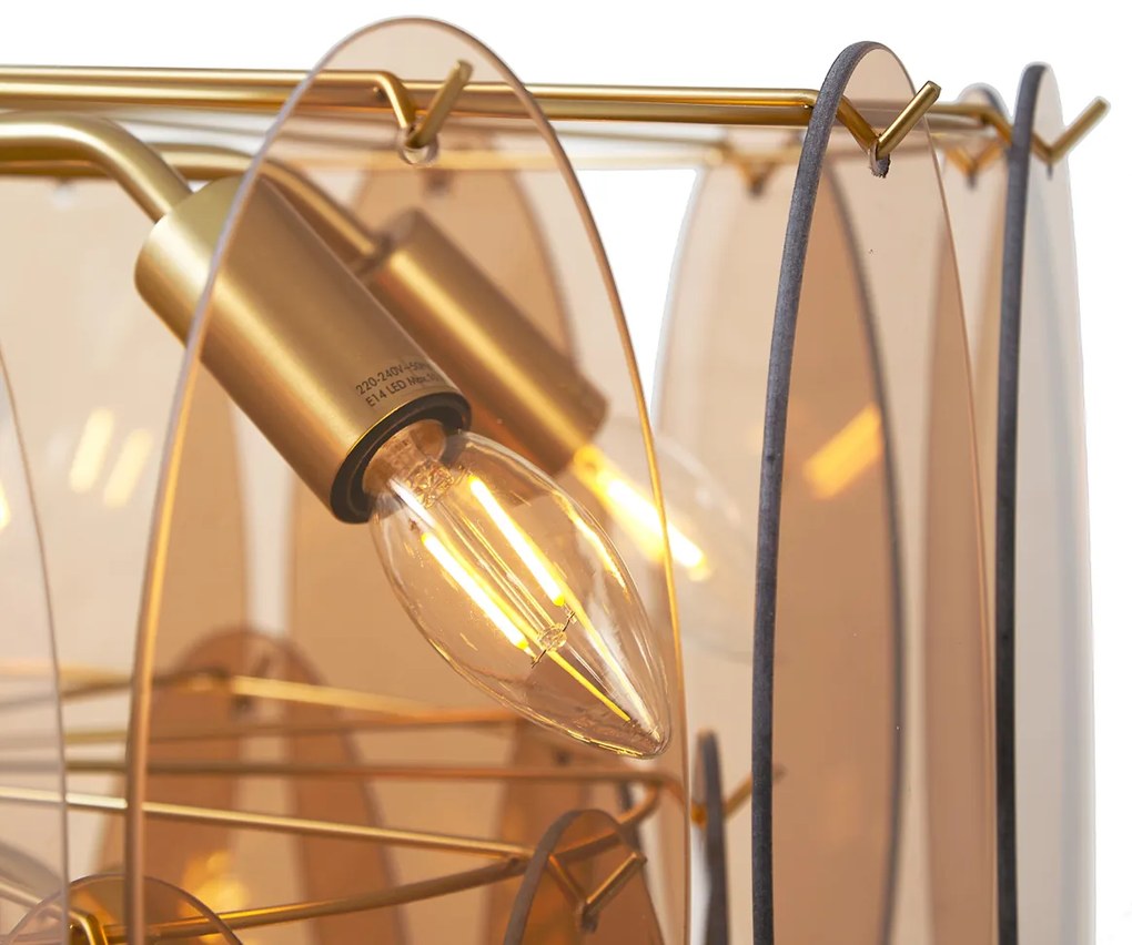 Lampa wisząca Art Deco złota z bursztynowym szkłem owalna 14-punktowa - Mochan