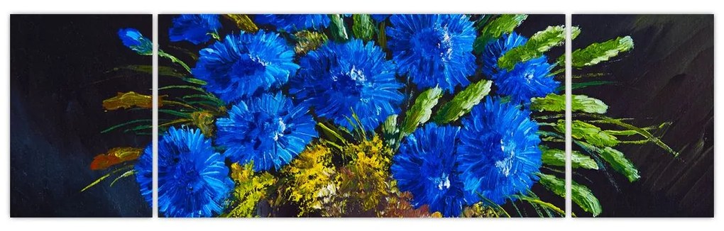 Obraz niebieskich kwiatów w wazonie (170x50 cm)