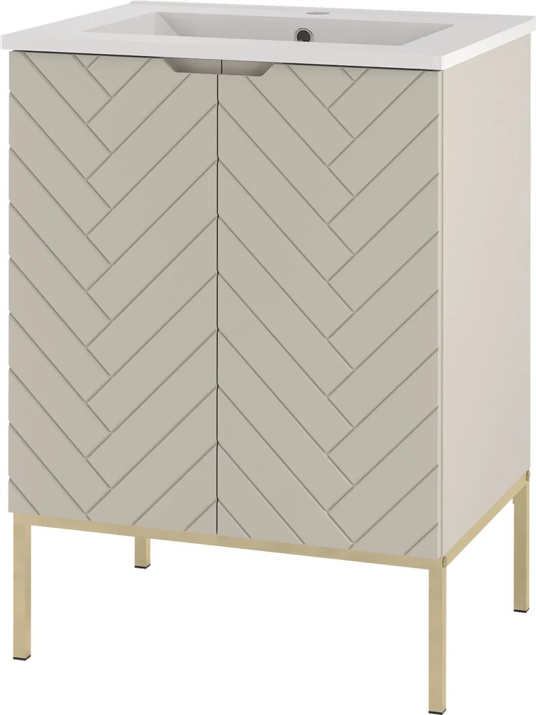 Szafka z umywalką wpuszczaną Aspen 09, cashmere/złoty, 60 cm - zestaw 3