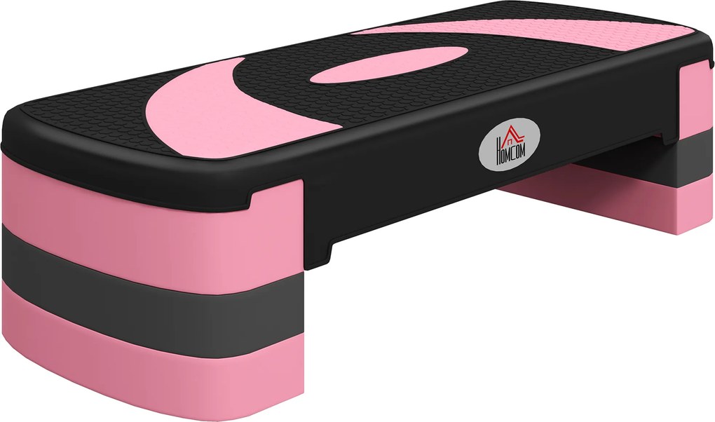 HOMCOM Stepper Aerobiczny, Regulowany, 80 x 31 x 10/15/20 cm, do 150 kg, Czarny/Różowy/Szary