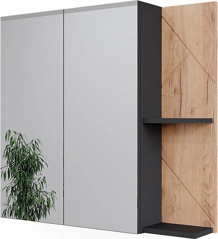 Szafka łazienkowa z lustrem antracyt/złoty dąb 80x17.2x75 irma