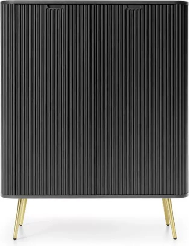 Komoda Fulgeo na nogach 103 cm 2 drzwi nowoczesna glamour industrialna metalowe nogi 4 półki czarna biała kaszmir