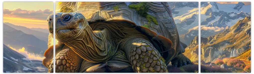 Obraz - Żółw i górski krajobraz (170x50 cm)