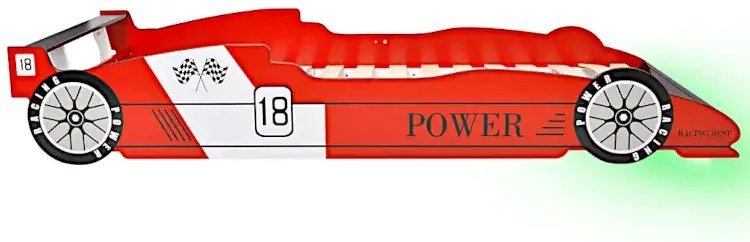 Czerwone łóżko auto z lampkami LED 90x200 F3-M07