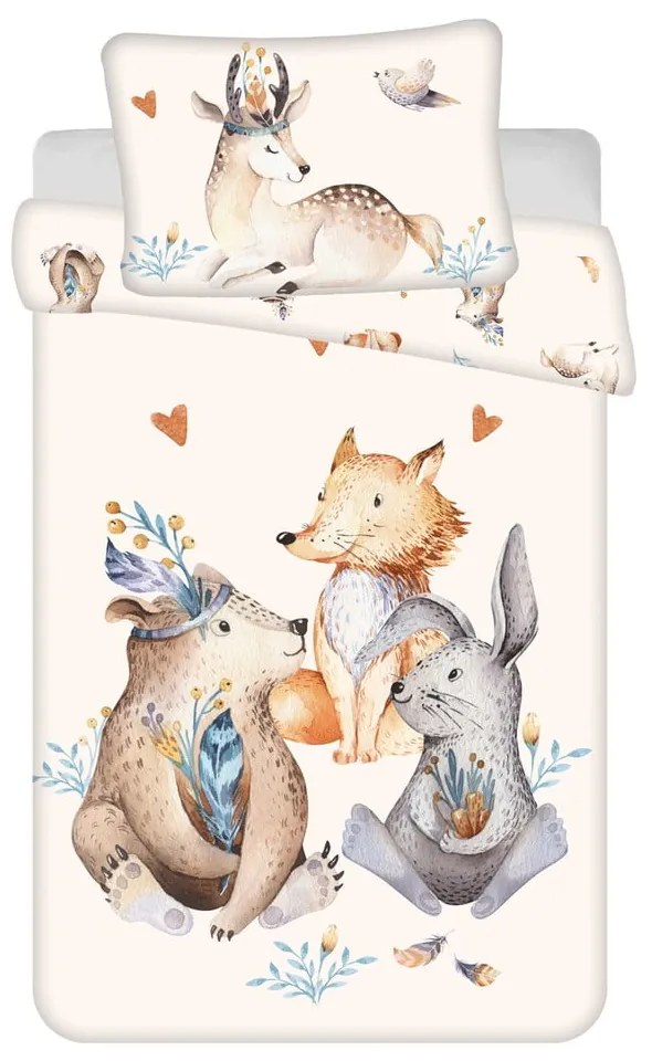Beżowa bawełniana pościel dziecięca do łóżeczka 100x135 cm Animals "Woodland" – Jerry Fabrics