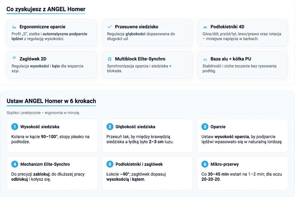 Ergonomiczny fotel biurowy Homer z podnóżkiem i wieszakiem, zgodny z normą BHP