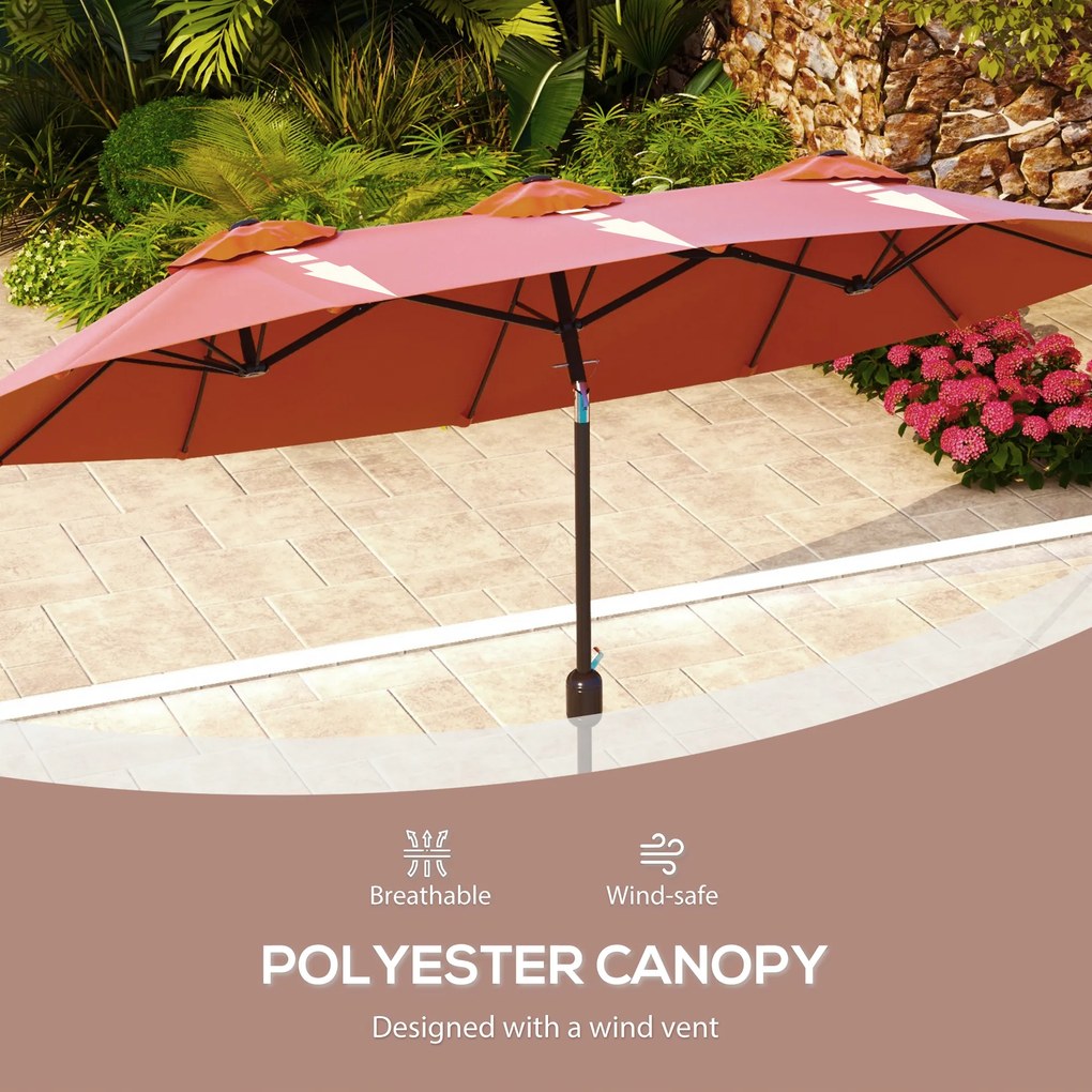 Outsunny Parasol przeciwsłoneczny, parasol ogrodowy, nachylany, z korbą ręczną, otwory wentylacyjne, poliester + stal, czerwone wino, 295 x 152 cm | Aosom PL