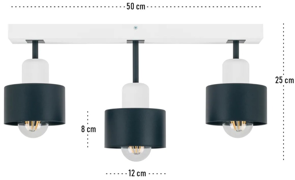 Antracytowo-biała lampa sufitowa, trzypunktowy spot DAN50x7WE z drewna