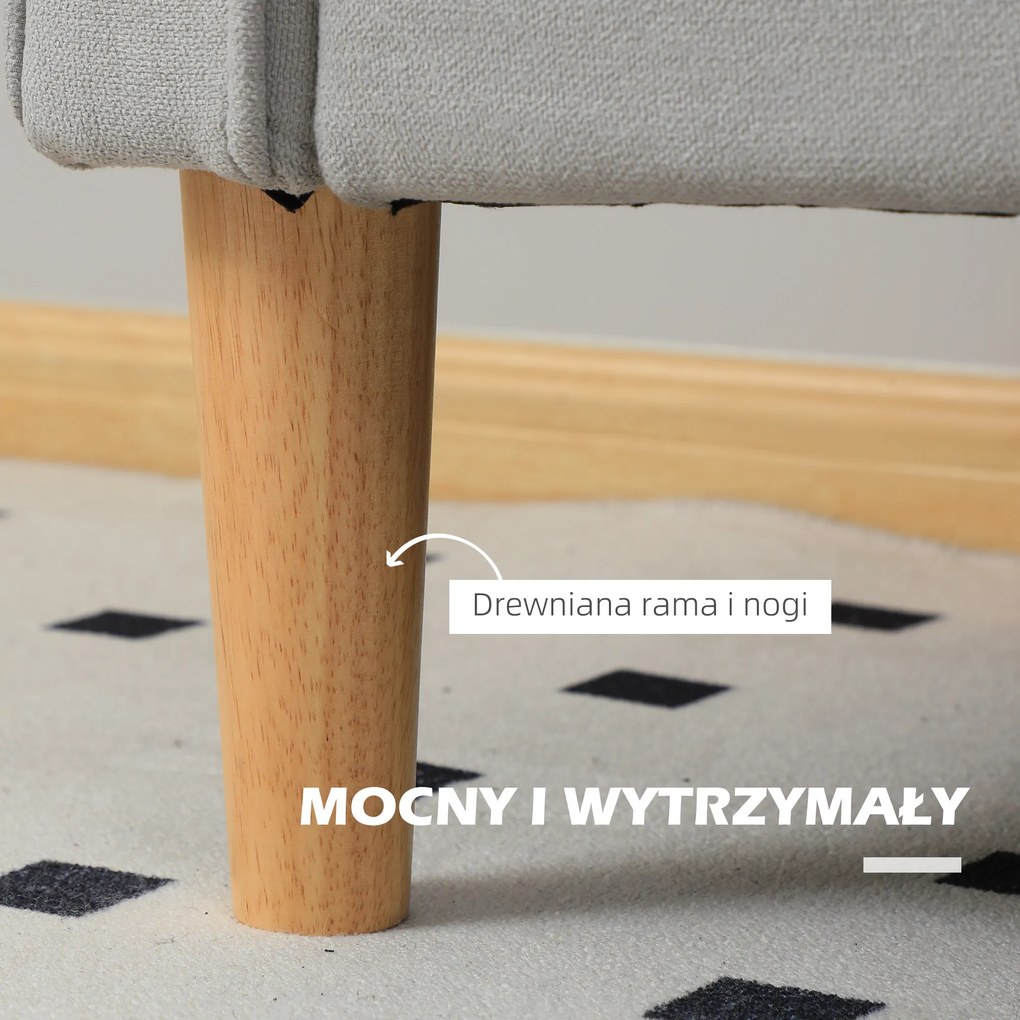 HOMCOM Sofa 2-osobowa z przestrzenią do przechowywania, Pikowana guzikami, Poduszki, Drewno kauczukowe, 117x62x78cm, Jasnoszary