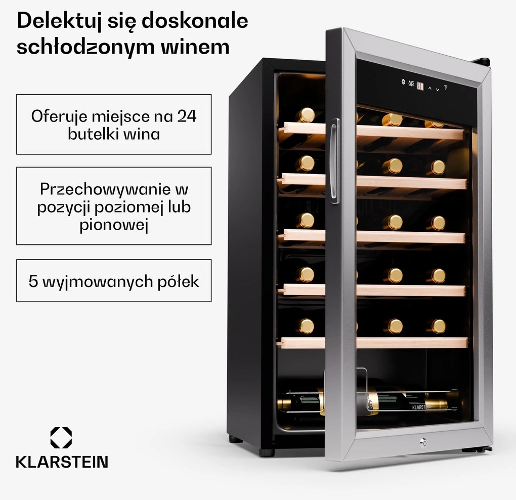 Klarstein Shiraz Premium Smart 24 Butelki Winiarka Wolnostojąca Srebrny