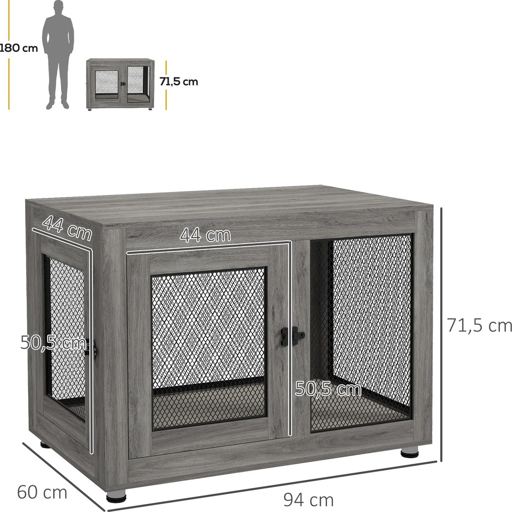 PawHut Klatka dla psa, klatka dla szczeniaków, z półką, wodoodporne legowisko, druty stalowe, regulowane nóżki, 94x60x71,5 cm