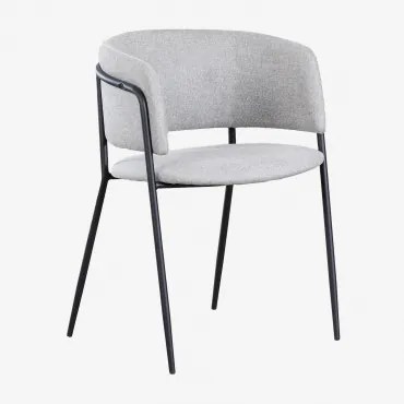 Zestaw 4 Krzeseł Tapicerowanych Nalon Czarny & Tkaniny Jasnoszary & Tkaniny - Sklum