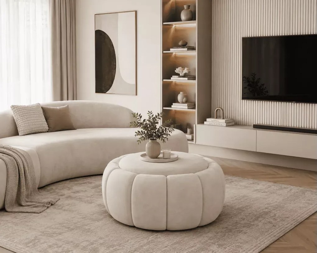 Pufa Verno okrągła miękka tapicerowana minimalistyczna do salonu sypialni 70 cm