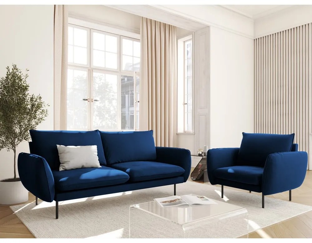 Niebieska aksamitna sofa 160 cm Vienna – Cosmopolitan Design