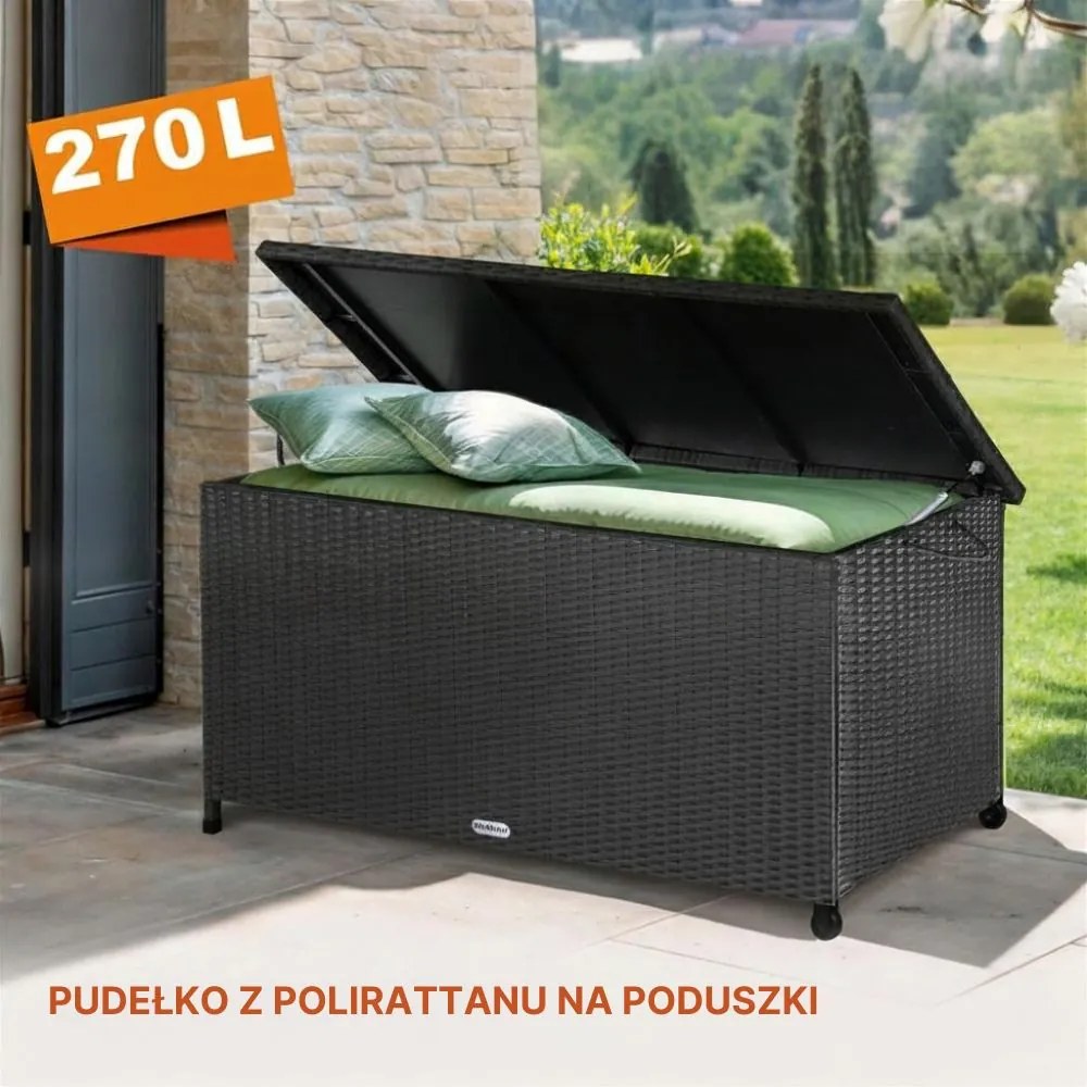 Polirattanowy pojemnik na schowek RICCO, 270L, 117x53x60cm, czarna Casaria