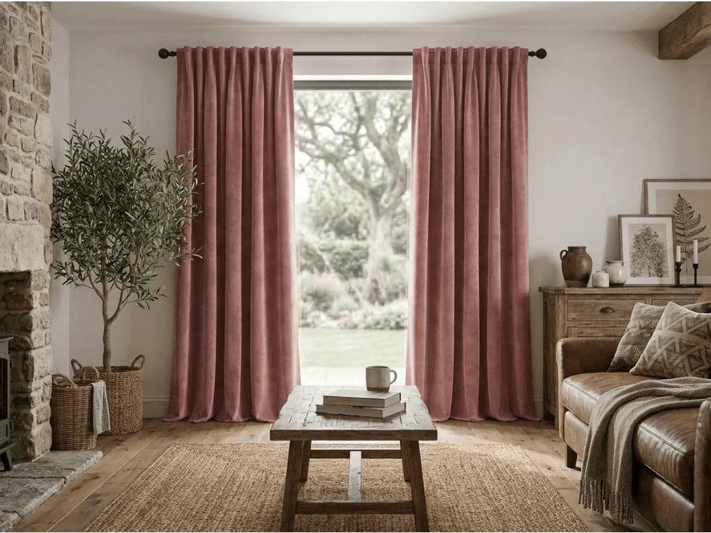 Zasłona zaciemniająca ELVIO VELVET 140x250 cm, staroróżowa Zawieszanie: Metalowe pierścienie