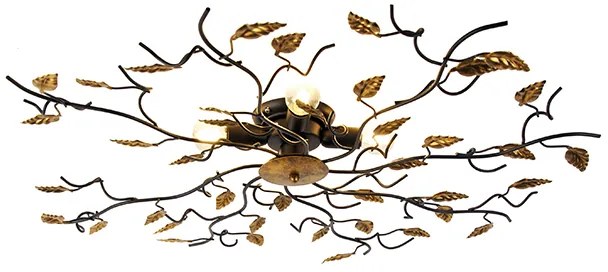 W stylu vintage lampa sufitowa czarna ze złotem 80 cm 4-światła - Foglie klasyczny/Antyczny Oswietlenie wewnetrzne