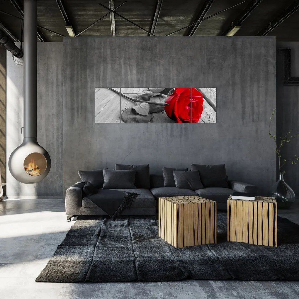 Obraz czerwonej róży (170x50 cm)