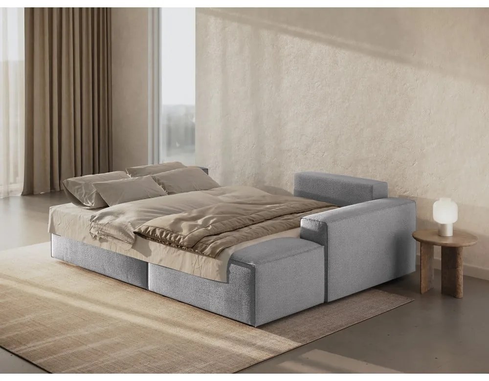 Jasnoszary rozkładany narożnik z materiału bouclé (prawostronny) Jodie – Micadoni Home
