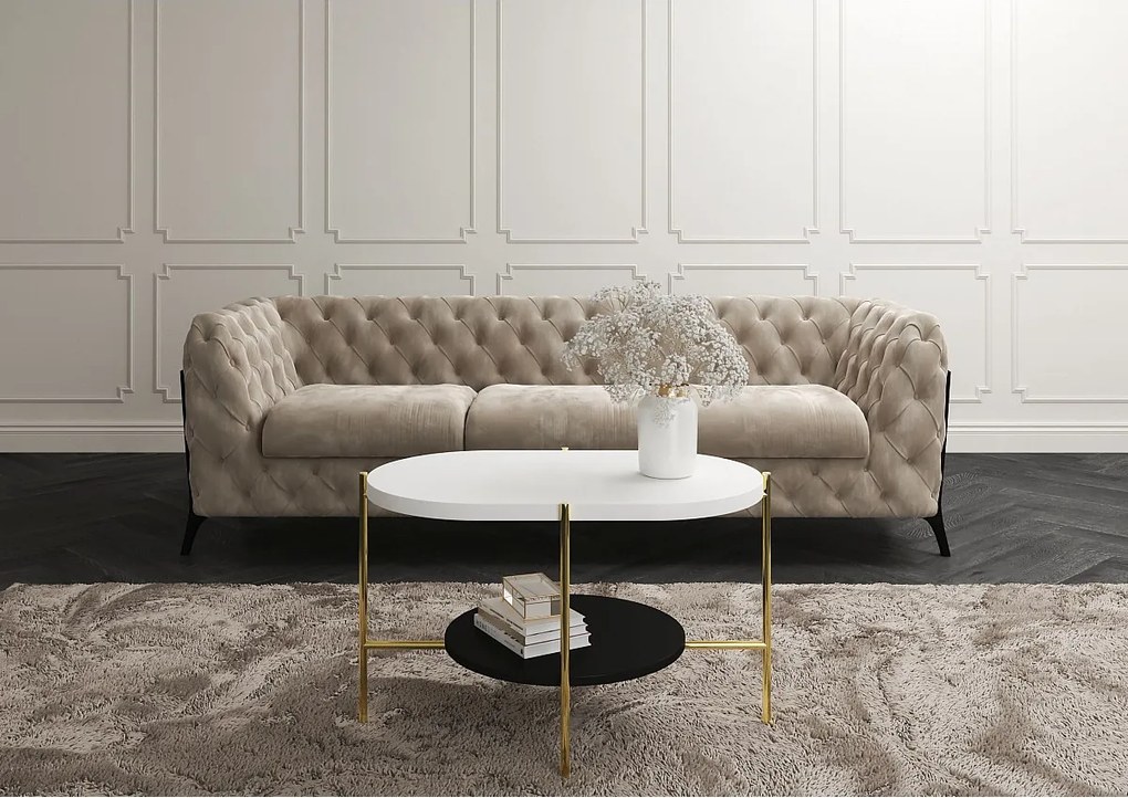 Stolik kawowy Dancan ARENA / złota podstawa / biały