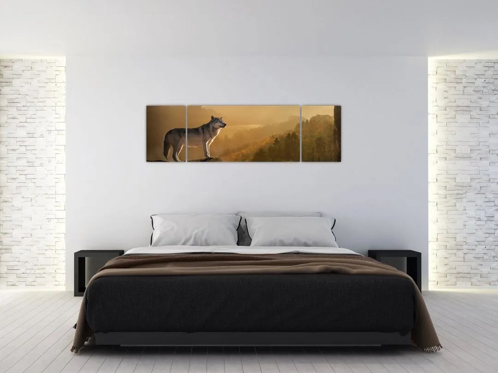 Obraz wilka na skale (170x50 cm)