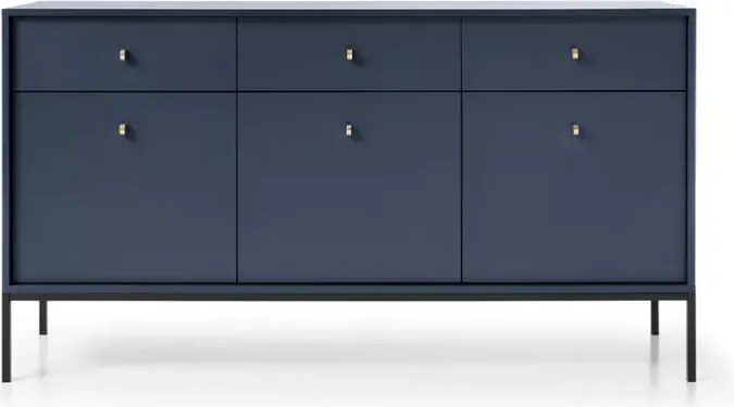 Komoda Gerra 3 – nowoczesna, elegancka komoda z 3 drzwiami i 3 szufladami, na wysokich metalowych nogach złotych lub czarnych