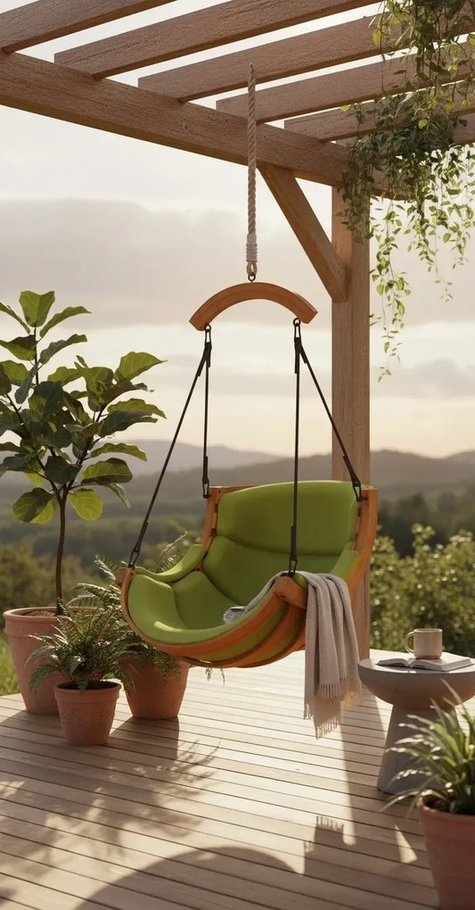 Zielony fotel wiszący na taras D9-P57