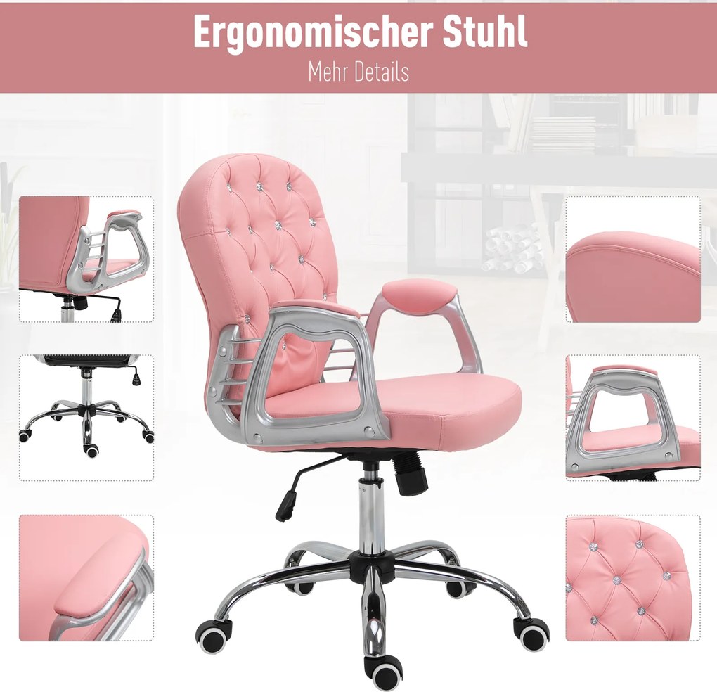 HOMCOM Ergonomiczne krzesło biurowe wyściełane różowe oparcie regulowane PU 59x60x95–105 cm | Aosom PL