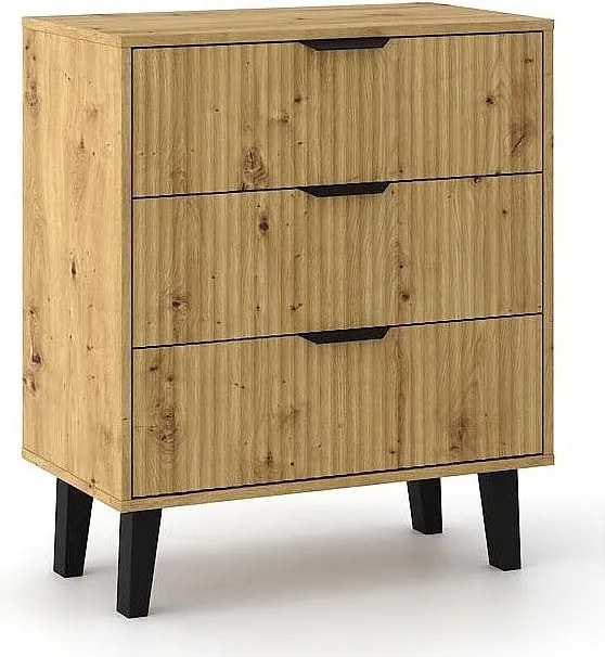 Komoda Scandi 3S Slim | Dąb Artisan  | 70x39x81.5 cm | Nowoczesny Design