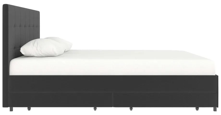 Ciemnoszare tapicerowane łóżko dwuosobowe ze schowkiem 180x200 cm Rose – Støraa