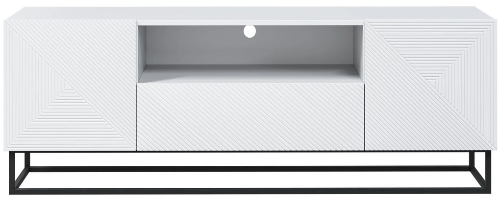 Szafka RTV Asha 167 cm z szufladą i metalowym stelażem - biały mat