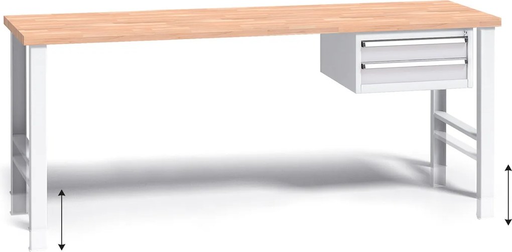 Stół warsztatowy z regulacją wysokości G3, 2000 x 685 x 840-1050 mm, 1x 2 szufladowy kontener, szary