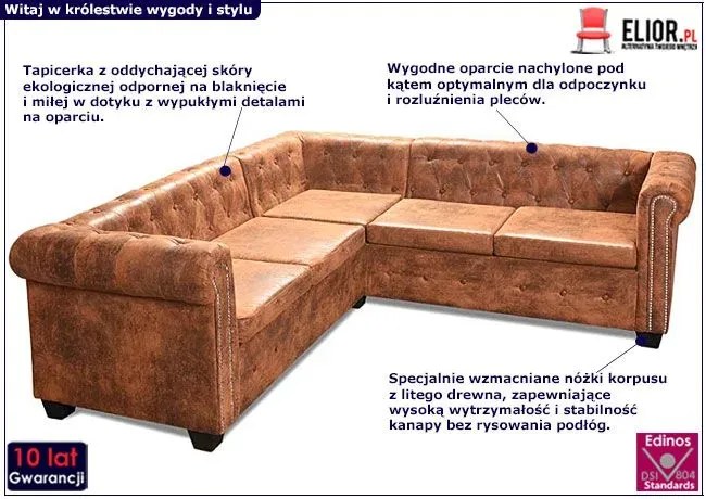 Klasyczny narożnik chesterfield Origo - rudy