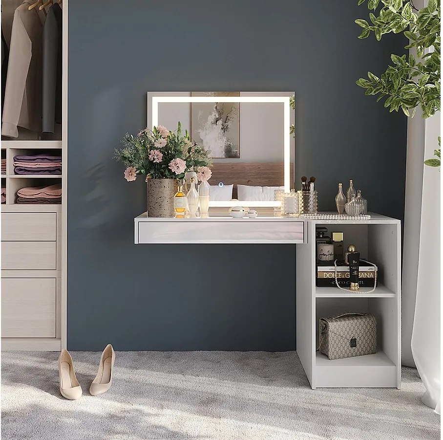 Stół toaletowy biały/biały wysoki połysk 120x50.1x76 sherry