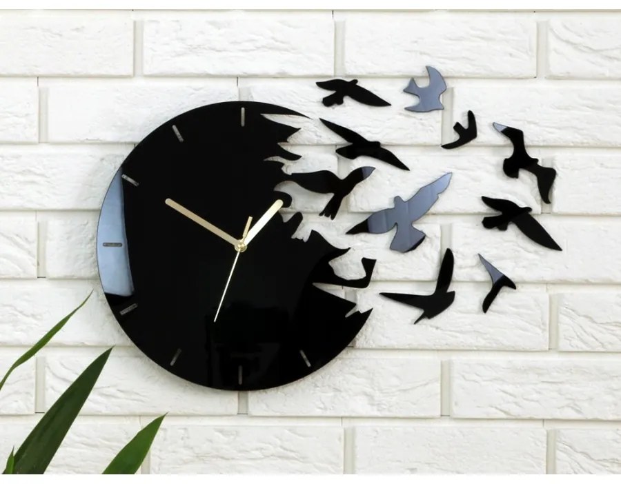 Zegar ścienny okrągły z cichym mechanizmem na ścianę akrylowy z ptakami