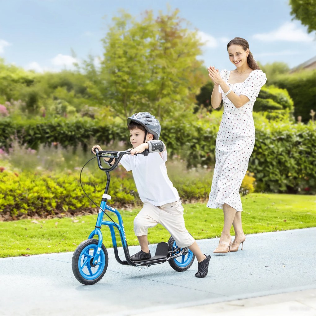AIYAPLAY Hulajnoga dziecięca z regulowaną kierownicą, dużymi kołami, stojakiem do parkowania, hamulcem ręcznym, dla dzieci w wieku 5-12 lat, Niebieska