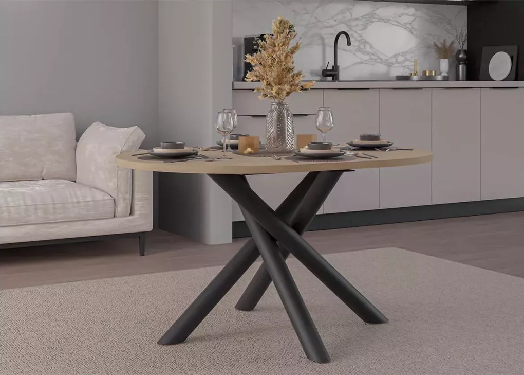 Nowoczesny stół YOKO owalny 138 cm do jadalni – blat laminowany, metalowe czarne nogi
