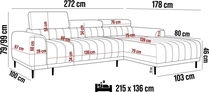 Narożnik CALDO S/MINI Lewostronny z funkcją spania wolnostojąca w tkaninie RUN AGAIN 36 WERSAL