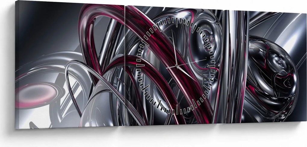 Obraz szarej abstrakcji (z zegarem) (90x30 cm)